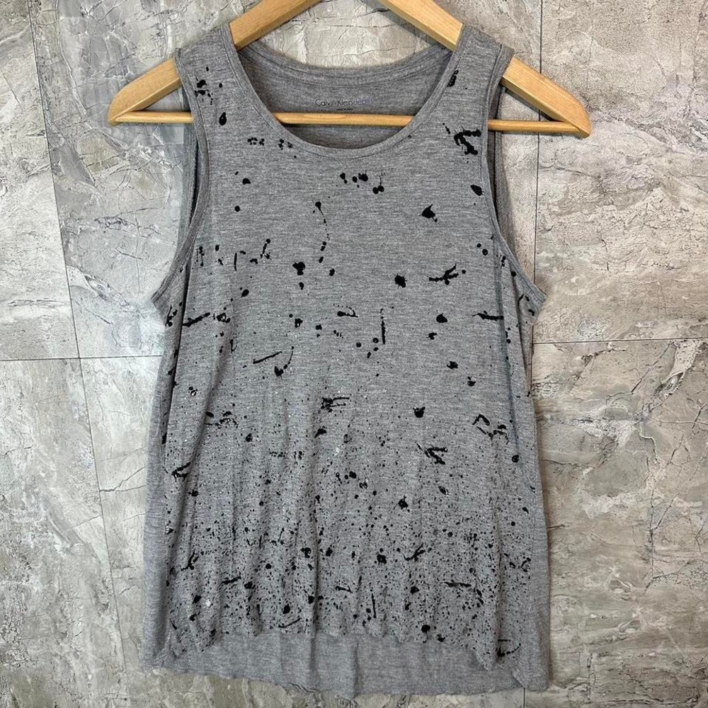 Calvin Klein jeans Grey sleeveless tank top  black paint splatter design Woman S
